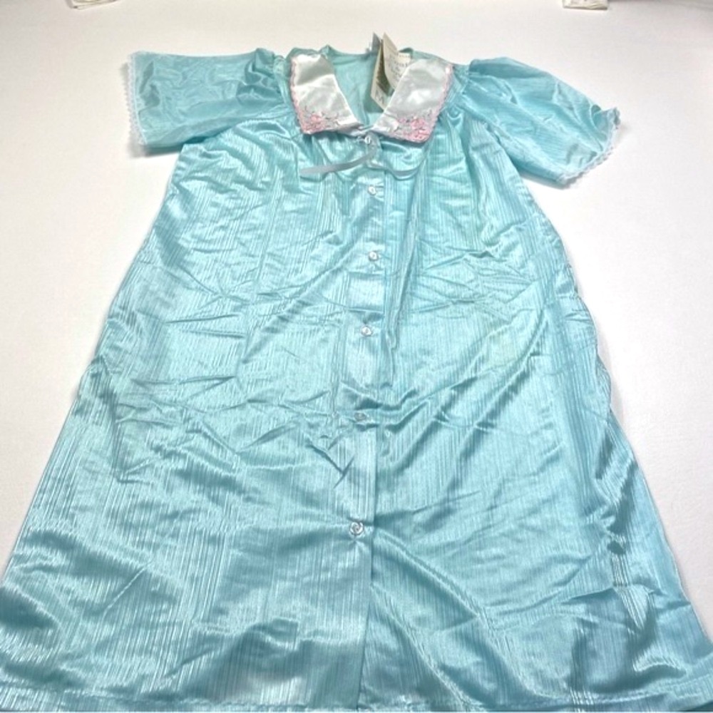 NEW Quiet Moments Teal Satin Gown and Robe Size Medium